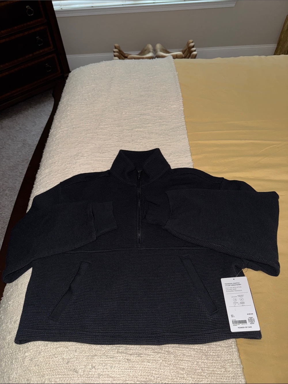 Tranquil Waffle Quarter-Zip Knit Sweater Pullover - Black